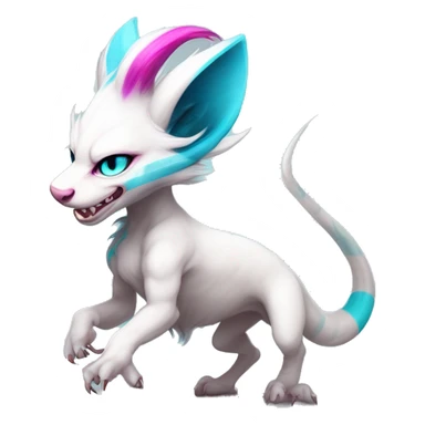 White elegant beautiful natural cute badass epic anthro modern albino Trico-vernid-Fakémon with cyan mane and magenta eyes with cyan edgy stripes, anthropomorphic, two-legged, digitigrade, full body sticker
