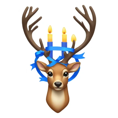 Deer with 4 antlers lit up like candle on each side with a blue ribbon around neck  sticker