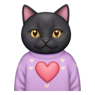 cute black british cat sitting 
 in a cute pastel sweater with hearts sticker