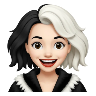 Cruella hair color split in the middle, crying of laughter sticker