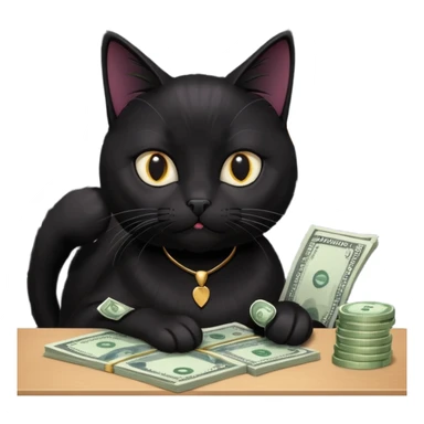 stock investing black and smart cat, with stock charts and money sticker