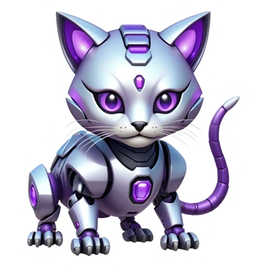  exotic iridescent silver and purple cyber-Protogen-Fakémon-Pokémon-Vernid-robot-feline-creature sticker