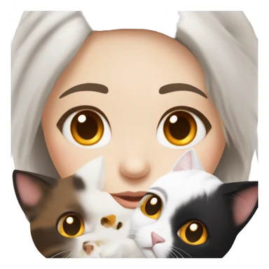 Brunette girl with brown eyes, white skin and holding a tricolor cat with black, white and orange furry. Cat hairs are black in one side of its face and orange in the other side of its face. sticker