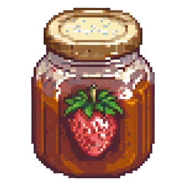 jar of strawberry jam, pixel art style sticker