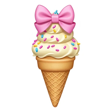 Vanilla ice cream cone with sprinkles and pink bow sticker