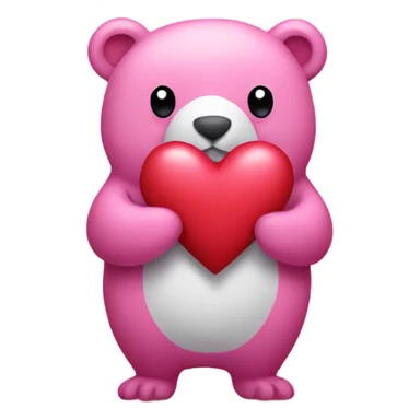 Pink bird bear holding a heart sticker