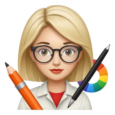 female graphic designer , color wheel, pens, papers sticker