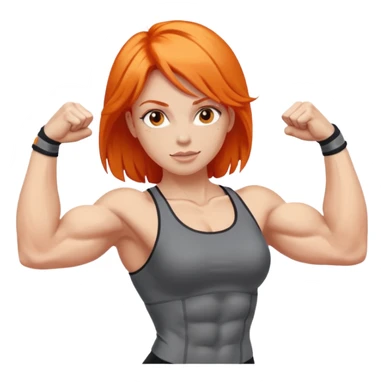 woman flexing her arm with orange hair sticker