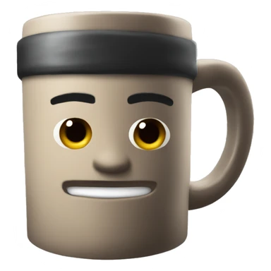 A mug with a Roblox man face on jt sticker