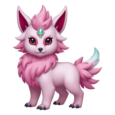 Floral pastel pink-furred, and ruby-jewelry-adorned Absol-Amaura-fusion-Fakemon-animal-creature  sticker