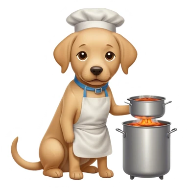Labrador Retriever with apron standing over a hot stove with boiling pots  sticker