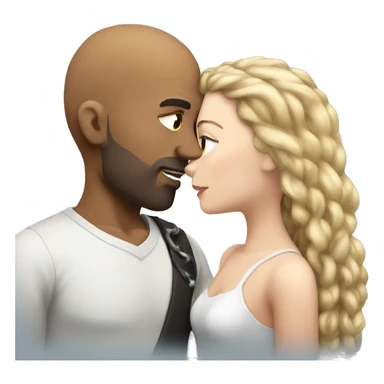 Brown bald man with chain hair kissing white brunette with long hair sticker