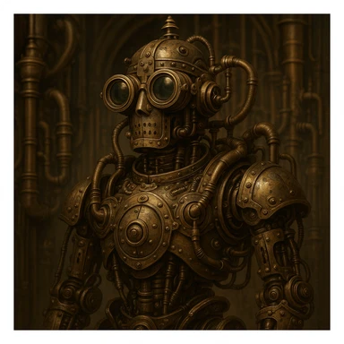 steampunk robot with goggles and pipes, metallic, intricate details, Victorian style sticker