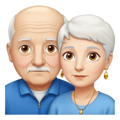Una abuela italiana blanca de ojos marrones con cabello corto blanco y aretes de oro, junto a su esposo de ojos azules abuelo de piel blanca italiano un poco gordo con pelo blanco corto calvo sin nada de bigote  sticker