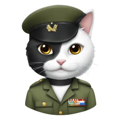 White and black cat in military uniform sticker