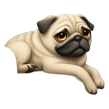 A pug sleeping on the sofa with a ball in the mouth sticker