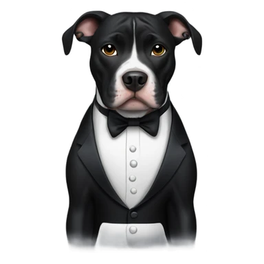 all black pitbull with crooked ears wearing a tuxedo sticker