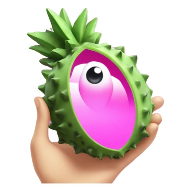 3D elegant Pitahaya with large shiny eyes 👀 one hand holds the mirror with its reflection 🪞 sticker