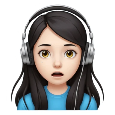 Girl with long dark hair with a shocked face wearing headphones sticker