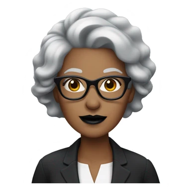 Attractive grey-haired woman with glasses and black lipstick sticker