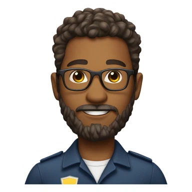 traffic instructor with medium brown skin, a beard, fade haircut on the sides with curly hair on top, and wearing glasses sticker