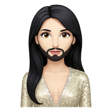 Conchita Wurst with long black hair, ivory sequin outfit sticker
