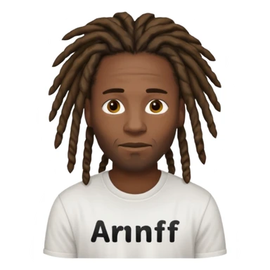 black guy wearing a white shirt saying ARNF in black text in the middle chest while having dreads sticker