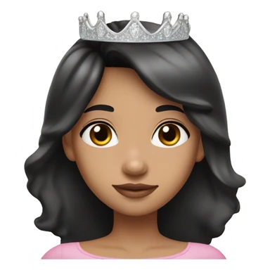 Princess with halo with tan skin tone with long black hair with bang with silver pink heart tiara and pink dress sticker