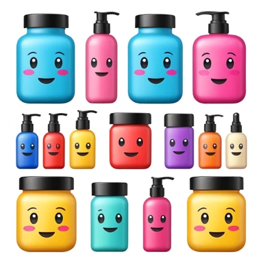 emoji of beauty products with brand labels sticker