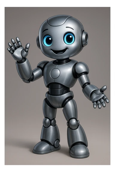 robot with a friendly face, metallic and sleek design sticker