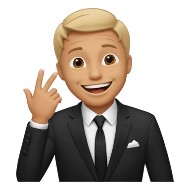 a man in a formal suit laughs, covers his mouth with his hand sticker