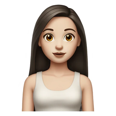 girl with straight dark brown hair, pale skin, doll makeup, and freckles sticker