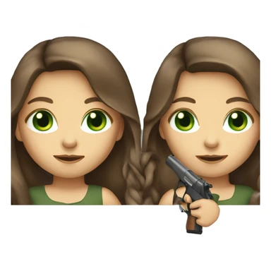  girl with long brown hair green eyes with gun sticker