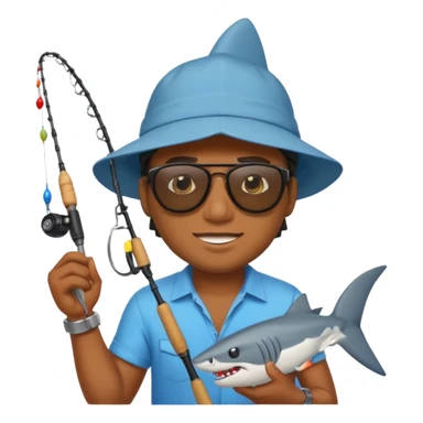 Black man reeling in a shark he just caught, emoji style sticker