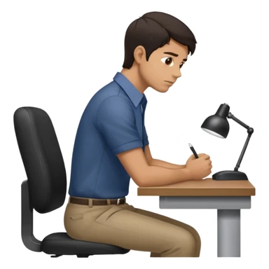  iOS emoji style - Side profile full body of a man sitting at a desk with very poor posture. He has dark hair and wearing a collared-shirt.   sticker