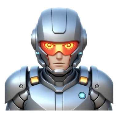 mechanical armored man portrait, head and shoulders only, futuristic metal armor, glowing energy lines, robotic shoulder plates, intense expression, sci-fi warrior vibe, 3D cartoon style, mobile game icon style, clean background, no text, no watermark
  sticker