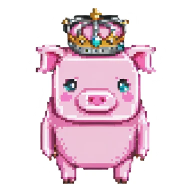 minecraft pig full body pink blocky animal with square head wearing a crown sticker