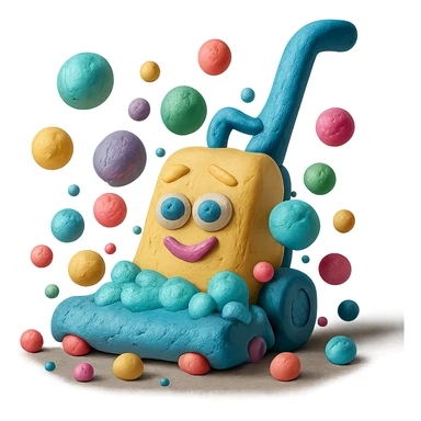 cartoon carpet shampooer surrounded by colorful bubbles, no background sticker