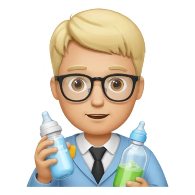 blonde man with glasses with baby bottle sticker