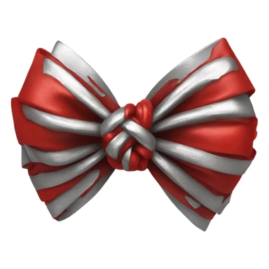 "A vibrant red bow with a silver hollow heart at the base of the bow's knot. The bow should have an intense red color, and the silver heart should be positioned at the center of the knot." sticker