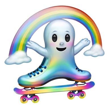 ghost emoji skating under a rainbow  sticker