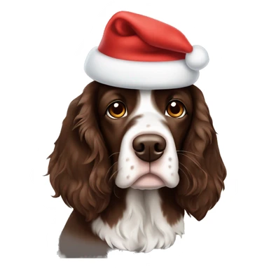 Brown Springer spaniel with a Santa hat sticker