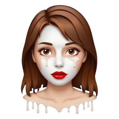 Brown Hair Woman , white paint , drip, face, hot sticker