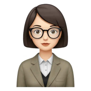 woman petite bob haircut wears dark squarish glasses, classic clothes sticker