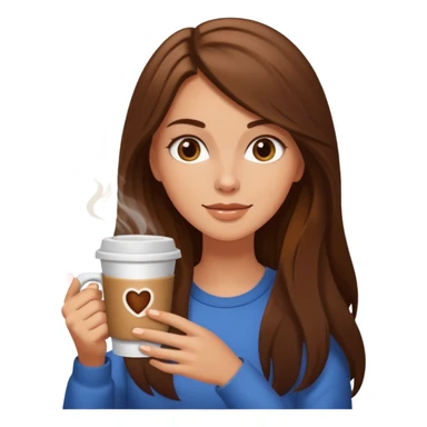 white girl with brown long hair and a hot coffee  sticker