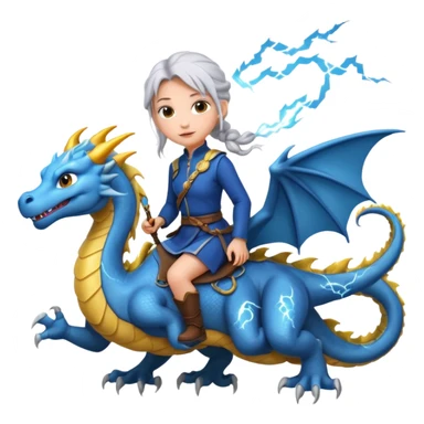 A Girl with silver hair in a braid whose riding a dragon in the sky with lighting around them  sticker