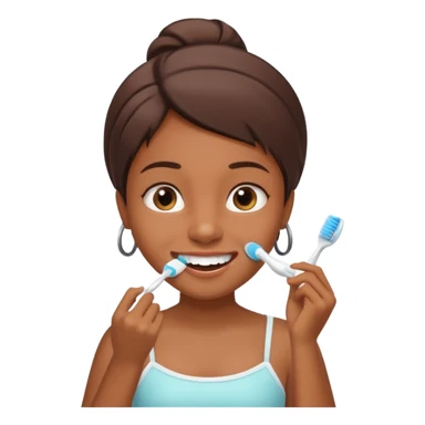 brown skin girl brushing her teeth in the bathroom  sticker