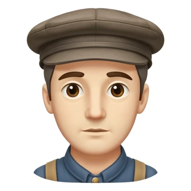 Highly detailed 19th century English factory worker with weathered face, detailed period-accurate clothing, flat cap, and realistic facial features sticker