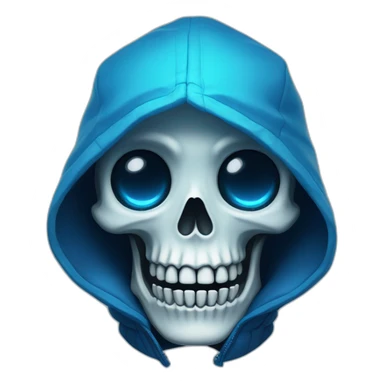 skeleton with one blue glowing eye wearing a blue winter jacket sticker