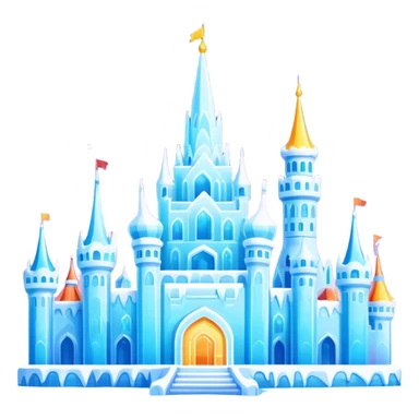 Harbin Ice and Snow World colorful ice buildings with lights, simplified emoji style with bold outlines and bright colors, cartoon style ice palace sticker